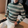 Maglioni da uomo Maglione con collo a camicia a quadri a quadri a contrasto di colore superiore per uomo autunno e inverno moda jacquard casual pullover da uomo