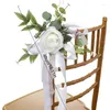 Decorative Flowers Wedding Aisle Chair Decorations White Rose Floral Back With Leaves Ribbons Church Bench Pew For Ceremony