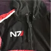 Felpe con cappuccio da uomo Cosplay N7 Mass Effect Felpa con cappuccio con zip Uomo Nero Felpa con cappuccio Anime Donna Embordery Fleece Spessa calda Sweetshirt Streetwear