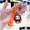 Anime manga 4 ontwerpt cartoon demon slayer nezuko pvc 3d keychain dubbele zijde figuur hanger agatsuma zenitsu sleutelhanger druppel dhapk