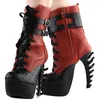 Chaussures habillées LF80714 SHOW STORY Cool Brown Black Two Tone Lace-Up Buckle High-top Bone Heels Platform Bottines