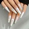 Falska naglar 24 st lång balett med gelé lim marmor smudge stroles design falsk nagelkonst bärbar press på tips4317952