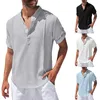 Men's T Shirts Collar Blouse Mens Spring And Summer Solid Color Cotton Linen With Holes Lapels Half Buttoned Short Pack Of