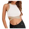 Tanks pour femmes Femmes Colorblock Crop Top Racerback Sans manches Crisscross Tied Bodycon Vest