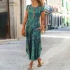 Casual Dresses 2023 S!! Fashion Women Dress Round Neck Short Sleeve Pockets Floral Print Loose Maxi For Party