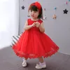 Robes de marque pour petites filles, vêtements d'anniversaire de 2 ans, rouge, sans manches, en Tulle, à plusieurs niveaux, tenue de fête pour nourrissons, RBF164719