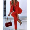 Femmes deux pièces pantalons été femmes à manches longues col châle Double boutonnage Blazer ensemble 2023 Femme pièces ensembles tenues salopette