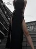 Casual jurken Gothic High Slit Maxi Party Club voor dames halter sexy verband lange jurk outfits mouwloze zomerkleding