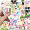 50pcs felizes adesivos de ovo de coelhinho de p￡scoa kawaii desenho animado fofo decalques de animais de coelho para crian￧as garrafas de ￡gua de ￡gua de laptop de bicicleta de bicicleta de bicicleta DIY adesivo DIY