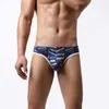 Slip AIIOU 2023 hommes Sexy slips bleu imprimé respirant doux sous-vêtements poche de renflement hommes Bikini Jockstrap Gay mâle culotte