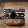 Charm Armband Native Inspired Designer Leather Armband Black Onyx Mix 5 Strands Woven Wrap Bangles Bohemian Smycken Dropship 230216