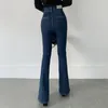 Damesjeans pantalones de mezclilla flare 2023 ajustado cintura alta elegante b60 longitud completa sueltos mujer nueva pierna