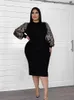 Plus Size Dresses Puff Sleeves Midi Dress For Women 5xl Party Sexy Black Elegant Lady Sequin Wholesale Bulk Drop