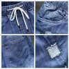 Mäns shorts mens rippade denimshorts 150 kg plus storlek 10xl 9xl 8xl 7xl svarta hål oroliga jeans lösa sträckta sommarhalvbyxor z0216