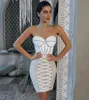 Casual Dresses 2022 New Summer Pink White Sexy Sleeveless Strapless Dress Rayon Bandage Nightclub Party Bodycon Mini Outfit Vestido Wholesale Z0216