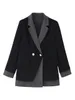 Abiti da donna Blazer TWOTWINSTYLE Patchwork Colorblock per le donne Colletto dentellato Manica lunga Blazer dritto Moda femminile Abbigliamento Stile 230216