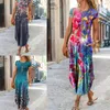 Vestidos casuais 2023 s !! Moda Women Dress Redond Neck Dech Manga Bolsões Floral Print Flor Logo Maxi Para festa