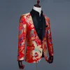 Erkekler Moda 2023 Erkekler Giysisi Ziyafet Elbise Takım Ev Sahne Blazer Polyester Single Düğmesi Kırmızı Sıradan Blazers Çin Stil S