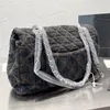 CC Bag Other Bags 5A Womens Quilted Flap Bag Denim Embroidered Designer Shopping Bag Diamond Silver Hardware Chain Shoulder Crossbody Luxury Ladies Large Capaci
