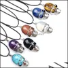 Pendant Necklaces 22X42Mm Natural Stone Crystal Skl Necklace Amethyst Blue White Quartz Chakra Healing Jewelry Sexyhanz Drop Deliver Dhz2Z