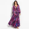 Casual Dresses Aecu Vestido Floral Print Boho Maxi Sexig Lady Bohemian Autumn Long Women Beach Kvinnliga Robes Party Dresses 230217