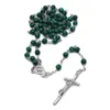 Catene KOMi Perline di malachite da uomo Croce Pendenti Collane Rosario di perline Elegante gioielli cristiani ortodossi che pregano R-328