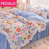 Sängkläder set prinsessan stil säng fyrdel set koreansk sängkläder täcke täcker tredelar bowknot quilt cover girl style fyrdelar sovrum set