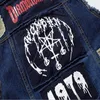 Män västar män denim väst rippade design patch graffiti hål man cowboy punk väst