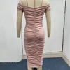 Party Dresses Chic Summer Off Shoulder Pleated Pencil Midi Dress Stretchy Sexy Lady Ruched Skinny Bodycon Long Streetwear
