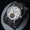 Sugess Wristwatches Luxury Tourbillon Watch Seagull ST8000 Movement Mechanical Mens Watch Calendar Business Watches豪華なワニ革