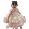Girls Dresses Summer Kids Pink Lace Bow Cute Party Clothes Birthday for Children Toddler puffy 27T 230217