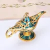 Decorative Objects Figurines Elegant Vintage Metal Carved Aladdin Lamp Light ing Tea Oil Pot Decoration Collectable Saving Collection Art Craft Gift Prop 230217