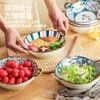 Skålar 7.5 tum japansk handgjorda keramiska salladspasta skålsoppa med handtag nudel kök bordsartiklar mikrovågsugn servis