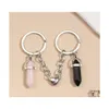 Tecla an￩is Keychain Natural Crystal Quartz Stone Ring Heart Magnetic Button Chain Tecking para Casal Friend Gifts DIY DROW DROW DHPUB