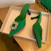 Dress Shoes Liyke Sexy Pointed Toe Stiletto High Heels Mules Slippers Sandals Fashion Crystal Buckle Design Slip-On Pumps Women Shoes Green L230216