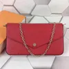 Marke Frauen Pochette Felicie Kuh Leder Mini Schulter Tasche Mode Kette Kupplung Cross body Abend Geldbörse Karte Halter Tasche 3 sätze wi283h