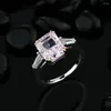 Cluster-Ringe Trendy 925 Sterling Silber 8 10 mm Rosa Diamant-Verlobungsring für Frauen Edlen Schmuck Weißgold 3 Steine Hochzeitsgeschenk