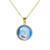 Pendentif Colliers Bleu Ciel Blanc Nuage Collier Transparent Résine Verre Creative Rond Aigle Motif Femmes Bijoux Cadeau