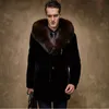 Herrjackor vinter varma modekläder faux päls imitation mink midlängd tjockare stor krage huva kappa storlek 230217