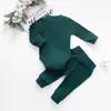 Kläder uppsättningar 16 färger Baby Outfits Solid Set Spädbarn Toddler Born Girls Autumn Winter Baby Girl Boy Long Sleeve Romper Pants 0-24m 230217