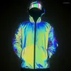 Men's Jackets Colorful Reflective Men Hooded Autumn Spring Harajuku Reflect Light Workout Coats Jogging Clothing Jaqueta Masculina