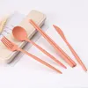 Dinnerware Sets 4Pcs/Set Travel Portable Cutlery Box Japan Style Wheat Straw Knife Fork Spoon Chopsticks Student Set Kitchen Tablewar