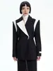 Damen Anzüge Blazer EAM Frauen Schwarz Colorblock Eleganter Blazer Revers Langarm Loose Fit Jacke Mode Frühling Herbst 1DF0762 230216