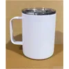Mugs 12Oz/350Ml Sublimation White Blank Handle Cups With Lid Handgrip Stainless Steel Water Bottles Double Wall Drinking Tumblers Dr Dhmqq