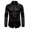 Men's Pants Shiny Gold Sequin Splice Black Silk Dress Shirt Men Long Sleeve Disco Party Casual Shirts Male Nightclub Prom