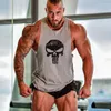 Linne herr Skull Captain Gym Cotton Singlets Canotte Bodybuilding Stringer Top Super Man Fitness Shirt Muscle Guys Ärmlös linne