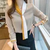 Blouses feminina Design Europeu Sense Nicho Spring V Neck Litreinly Cooked Retro Chiffon Shirts Mulheres Tops Streetwear 2023