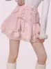 Faldas Minifalda japonesa Kawaii Lolita para mujer, falda femenina dulce informal de encaje de invierno, falda coreana con vendaje de cintura alta 230217