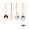 Pendentif Colliers Pierre Cristal Charms Ficelle De Cuivre Arbre De Vie Fil Wrap Améthyste Oeil De Tigre Rose Quartz Gros Bijoux Entier Dr Dhxpf