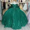 Vestidos de renda verde elegante vestidos de bola de tule bola de tule de 1523 Meninas de 15 anos porno doce 15 anos de festa de anivers￡rio com arco elegante vestido de baile vestidos de xv anos